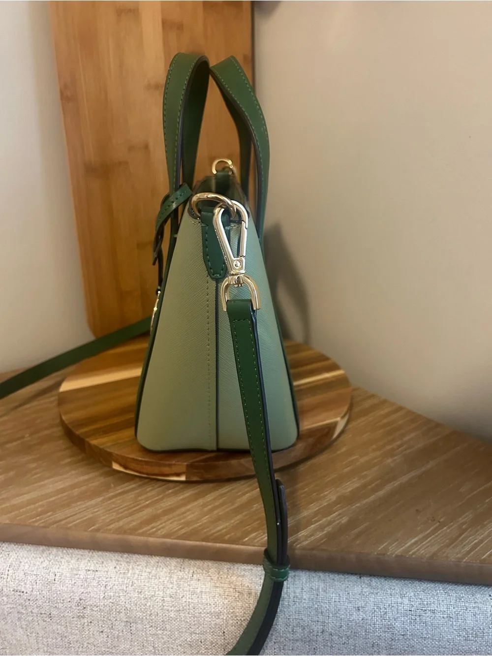 Michael Kors Green & White Colorblock Top-Handle Tote - Picture 6 of 7